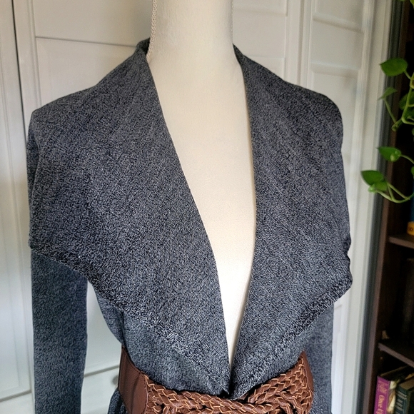 Theory 100% Wool Open Front Collared Lightweight Cardigan Sweater Small Gray - Picture 2 of 9